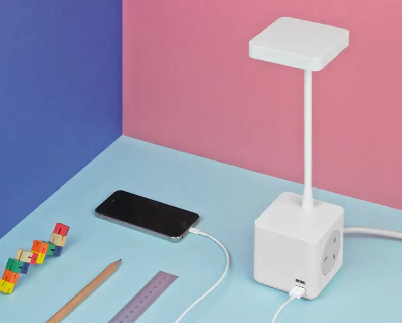 Desk Lamp - Cubert from Colebrook Bosson Saunders Combines the ability to power and charge portable devices with touch dimmer LED desk light